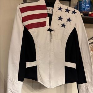 T L C. Red White and Blue Genuine Leather Jacket USA Size Medium
